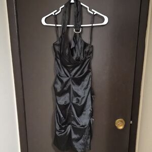 Le Chateau Black Satin Halter Dress